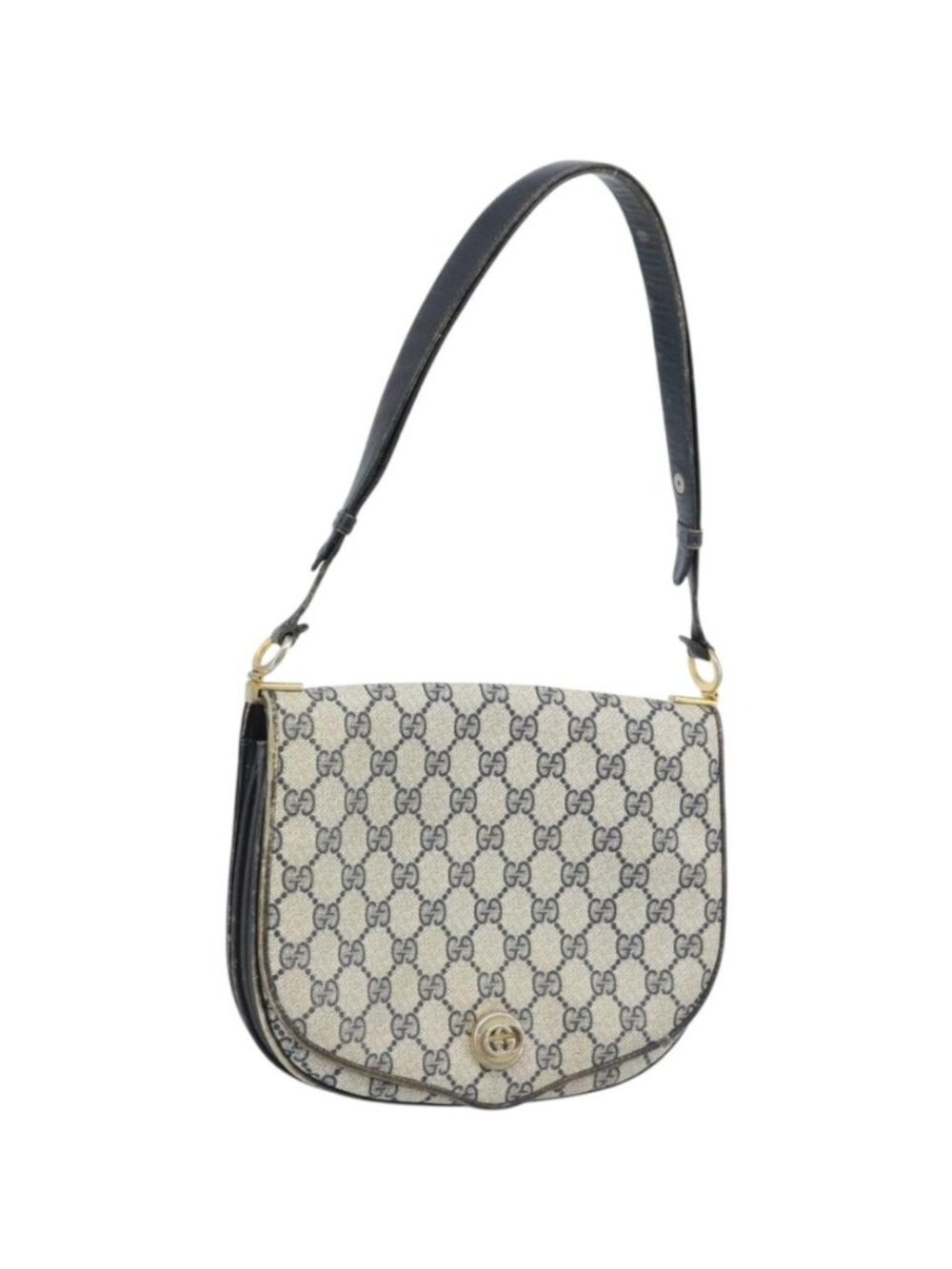 GUCCI GG Supreme Shoulder Bag PVC Navy Gold